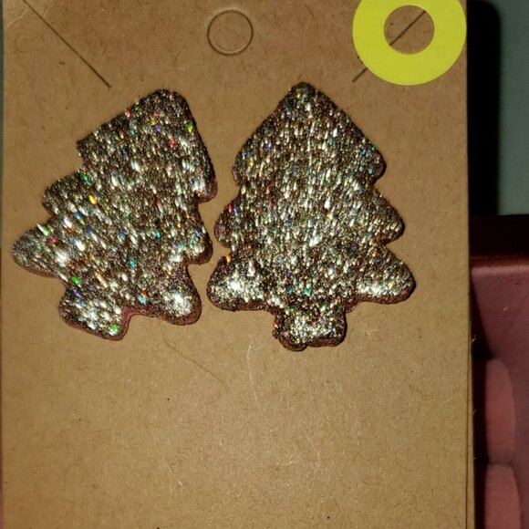 Mutli color sparkly Christmas tree stud earrings - Picture 1 of 1